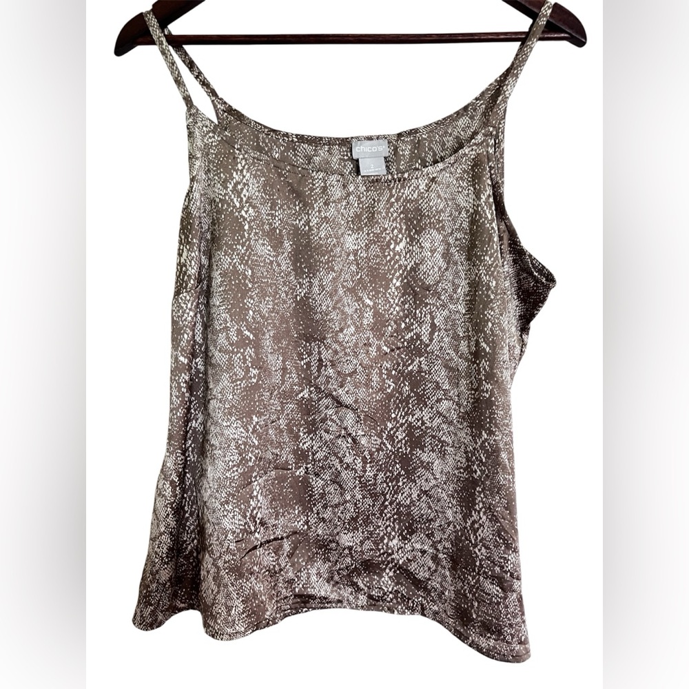 Chico's Brown and Cream Spaghetti Strap Camisole Top, Chico’s Size 2 = 12/14